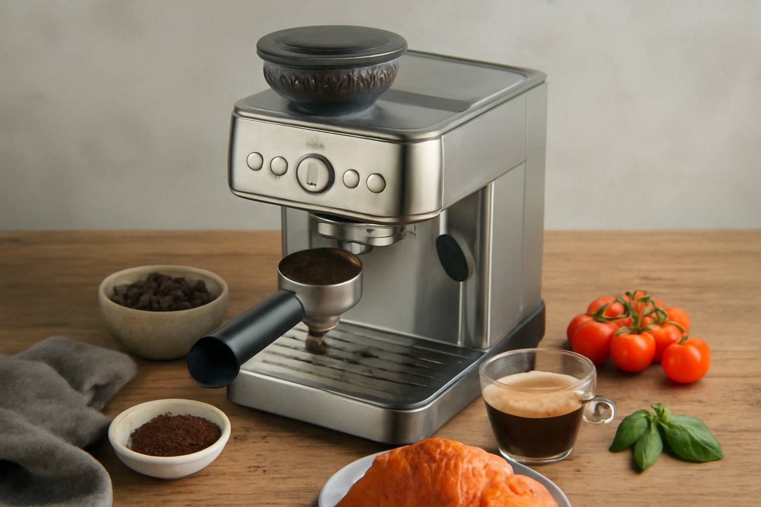 Espressomaschine mit Mahlwerk Siebtraeger in 6 Schritten