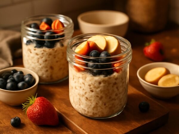 Meal-Prep-Frühstück mit Haferflocken im Glas