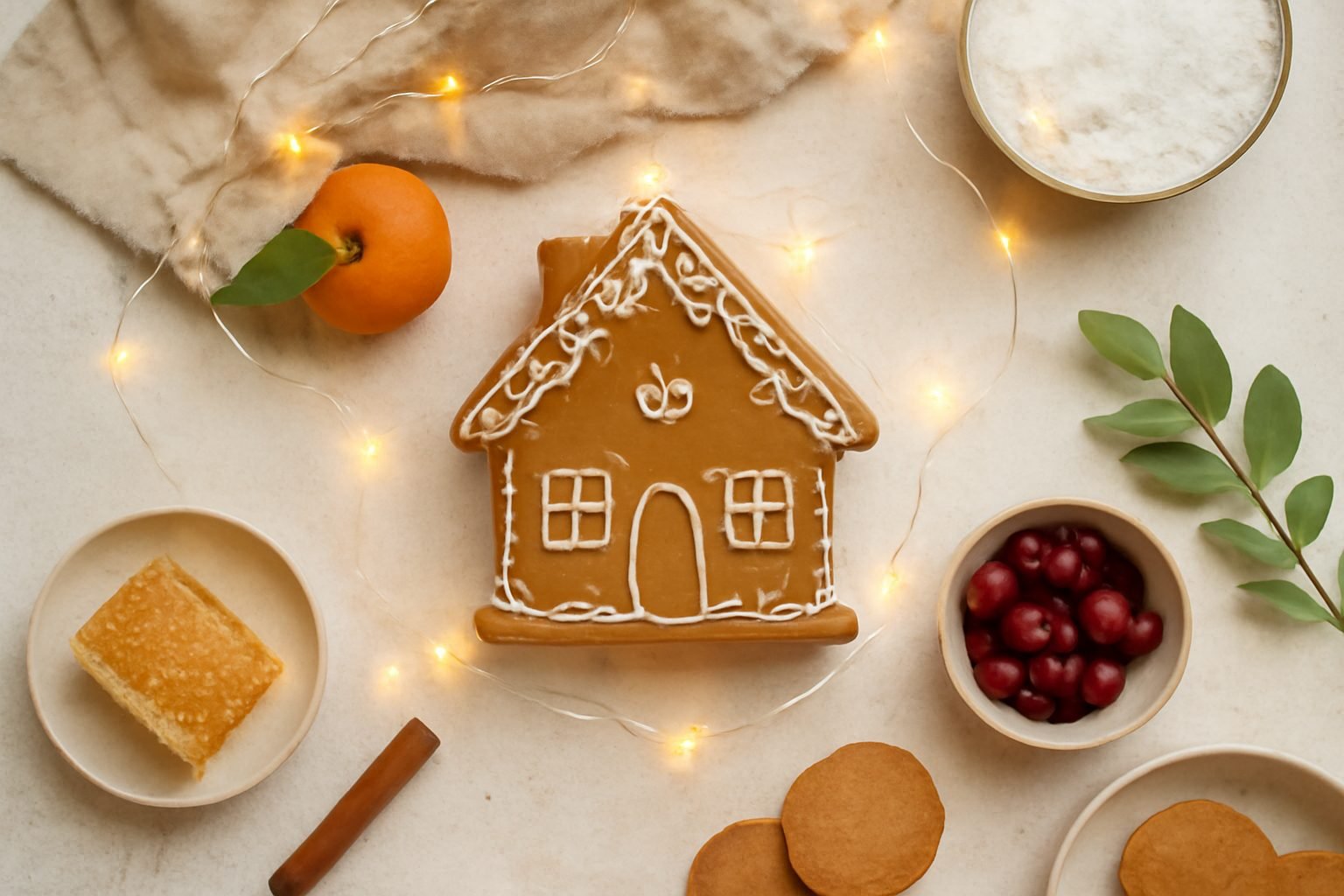 Lebkuchenhaus dekorieren mit Lichterkette in 6 Schritten