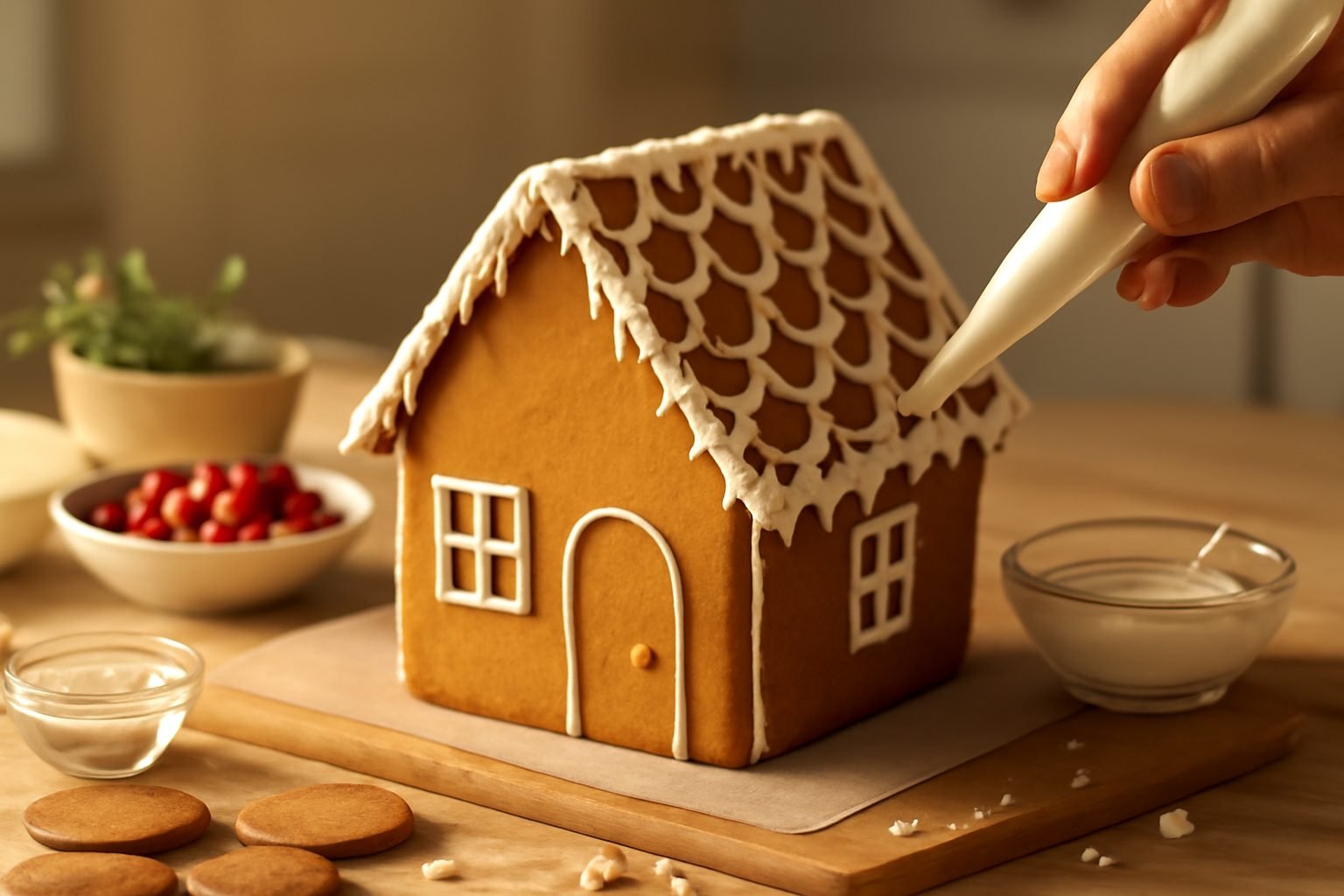 Schlichte Lebkuchenhaus dekorieren in 7 Schritten