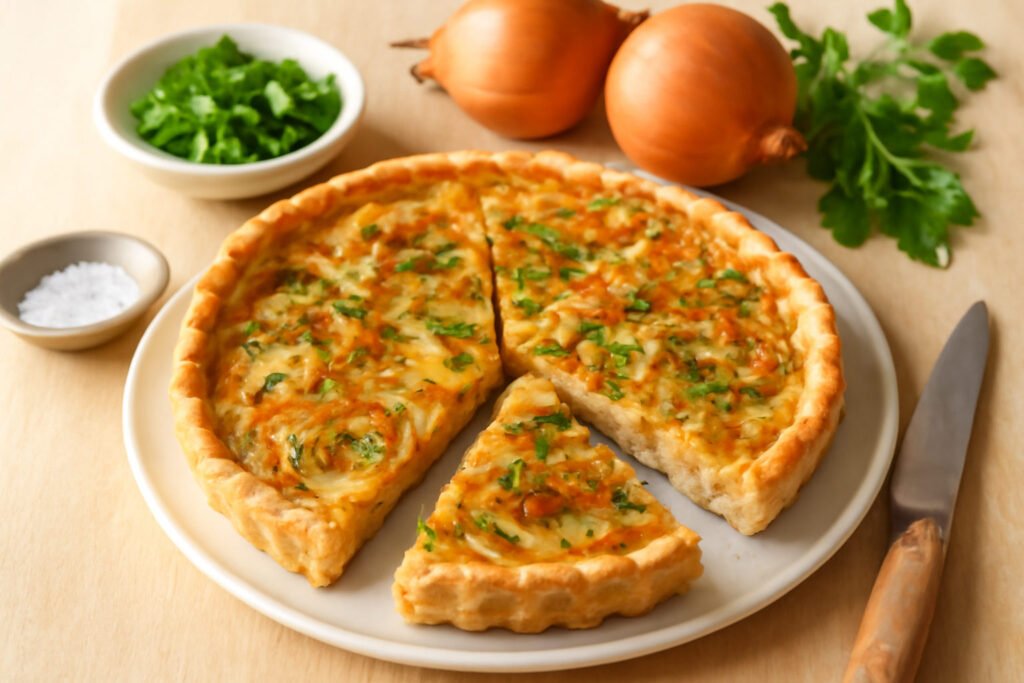 Zwiebelkuchen Rezept Blech Hefeteig ohne teure Anschaffung